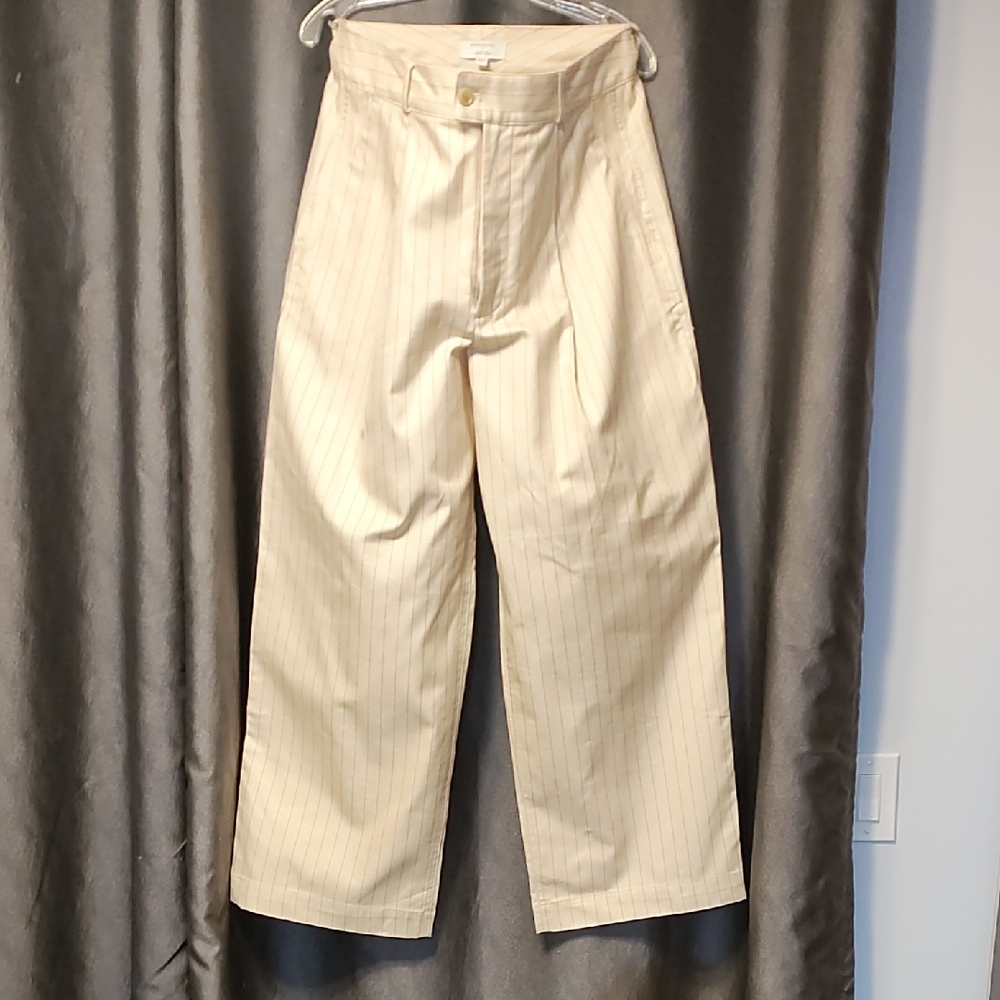 Ladies Cream Pants With Pink Pinstripe Wide Leg